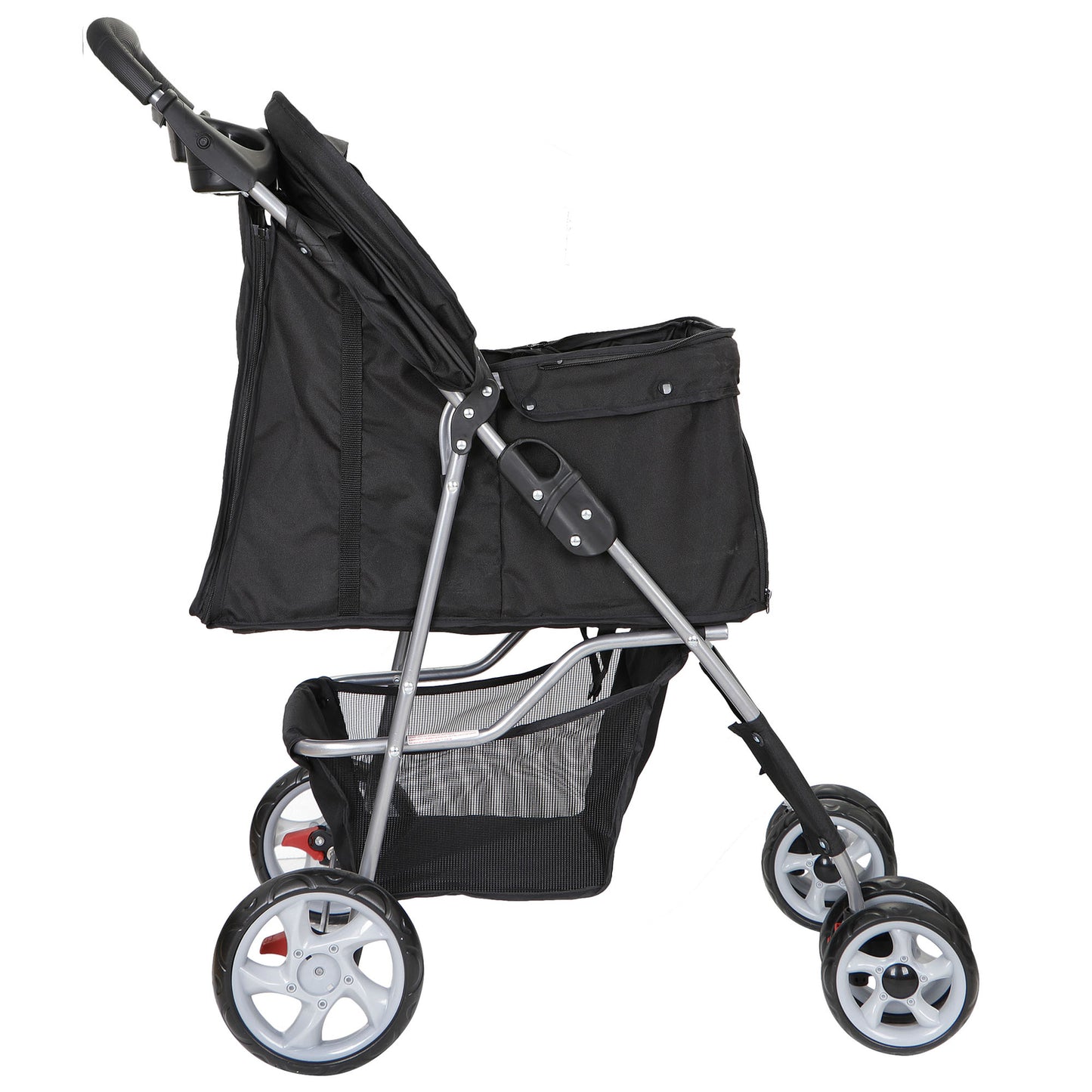4 Wheels Pet Stroller Dog Cat Stroller with Storage Basket and Cup Holder Black