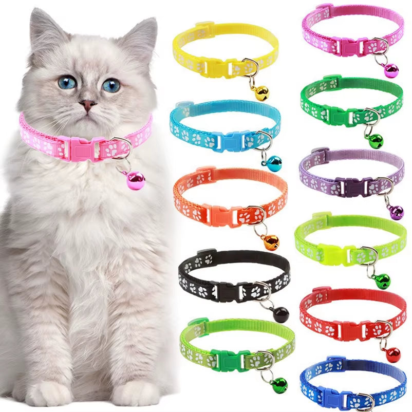 Pet Cat Bell Collar Dog Print Cat Collar Multiple Colors Optional Necklace Ring Cat Rope Collar Pet Supplies