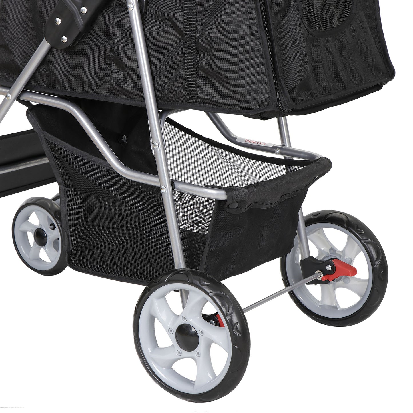 4 Wheels Pet Stroller Dog Cat Stroller with Storage Basket and Cup Holder Black