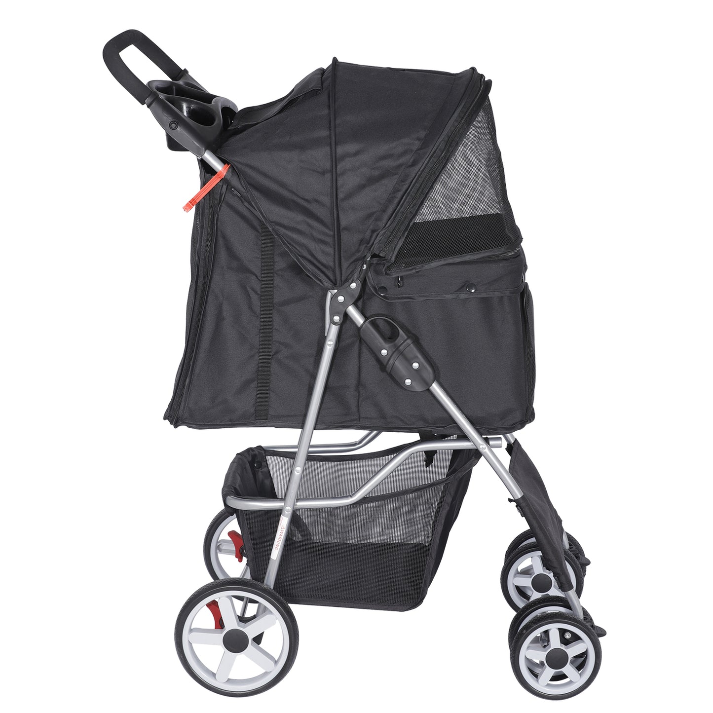 4 Wheels Pet Stroller Dog Cat Stroller with Storage Basket and Cup Holder Black