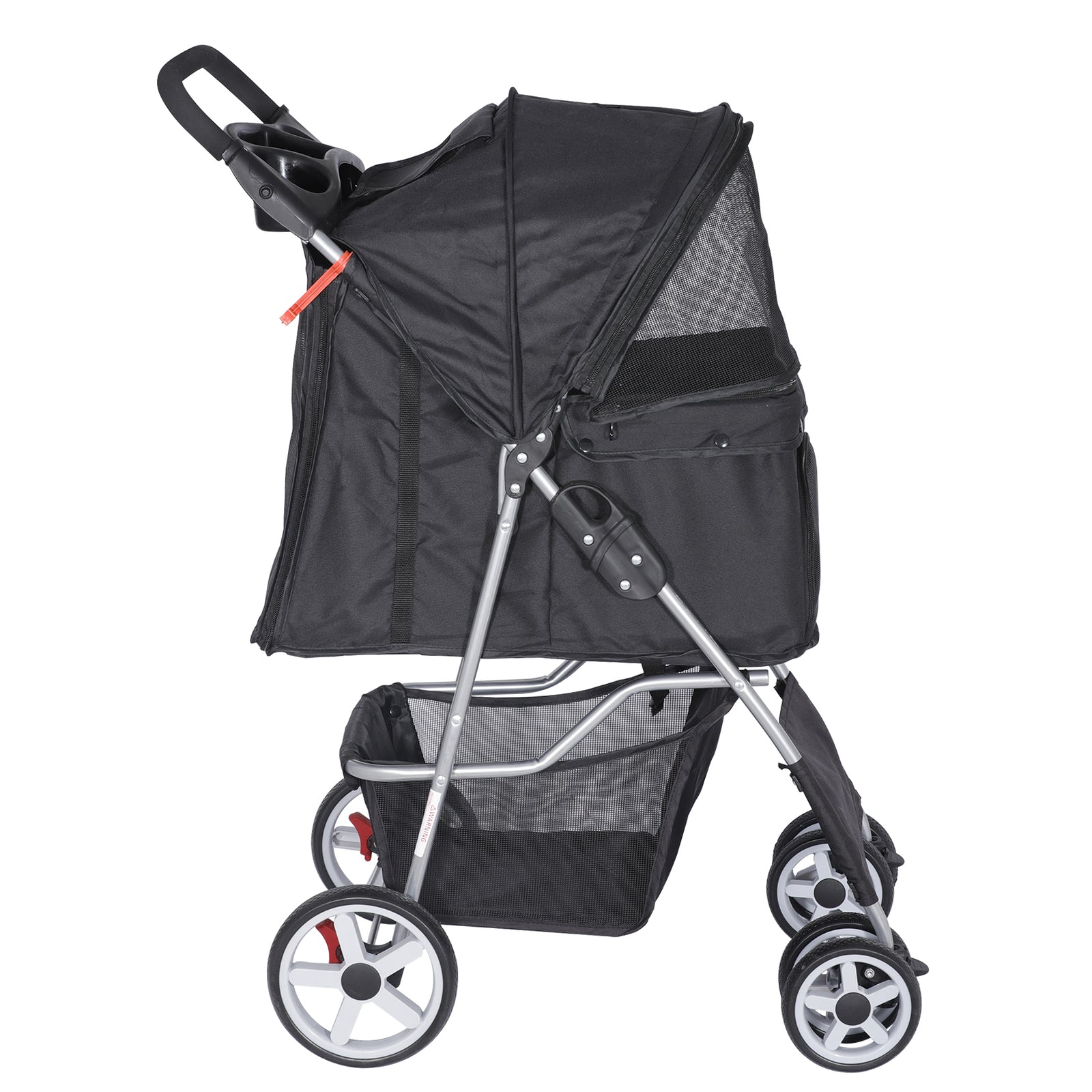 4 Wheels Pet Stroller Dog Cat Stroller with Storage Basket and Cup Holder Black