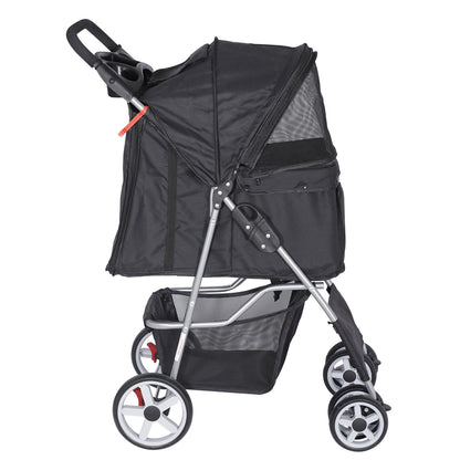 4 Wheels Pet Stroller Dog Cat Stroller with Storage Basket and Cup Holder Black
